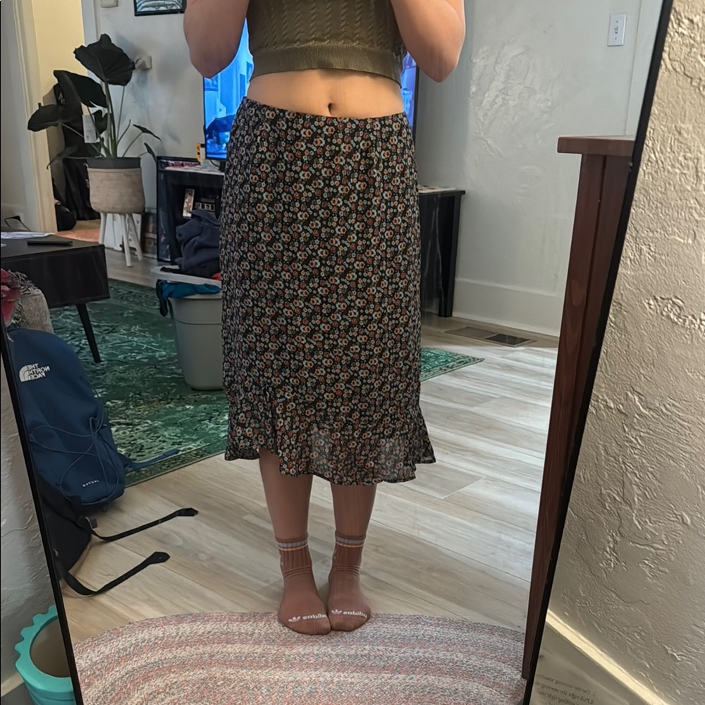 Floral Ruffled A-line Midi Skirt